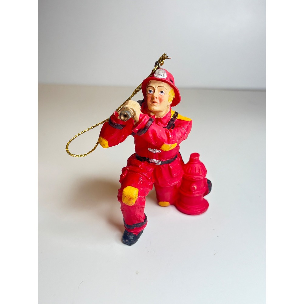 Firefighter Christmas Ornament Red First Responder Figurine Fireman Hydrant 3in